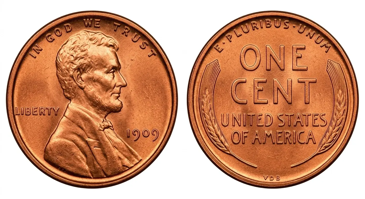 High-resolution macro shot of bright red 1909 VDB Lincoln cent