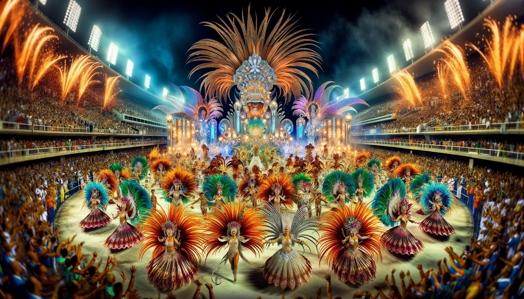 Samba School presentation in the Sambodrome during the Rio de Janeiro carnival.