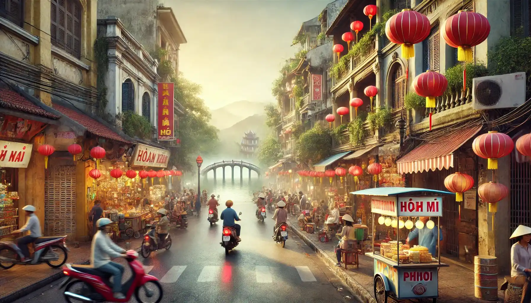the vibrancy of Hanoi, Vietnam, featuring the bustling Old Quarter.