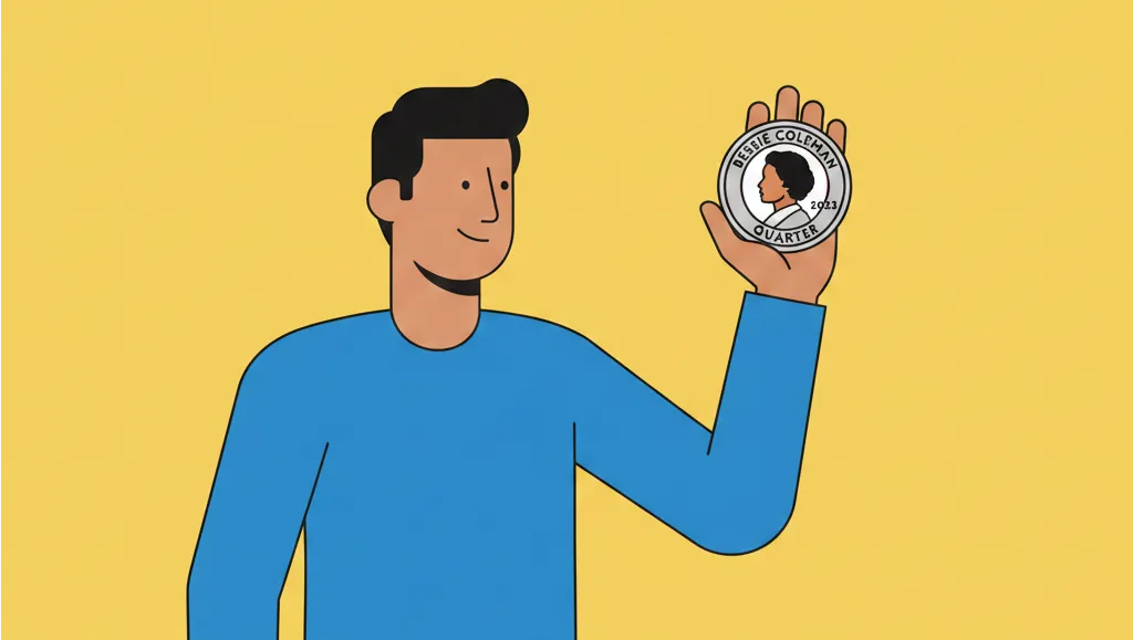 man holds a Bessie Coleman Quarter