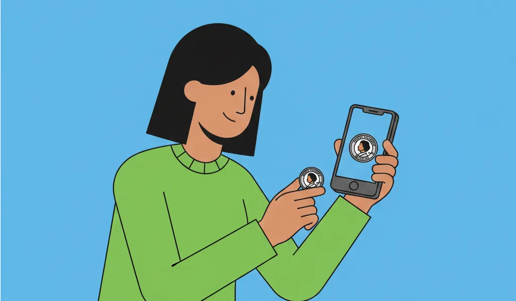 woman checks a coin with a phone