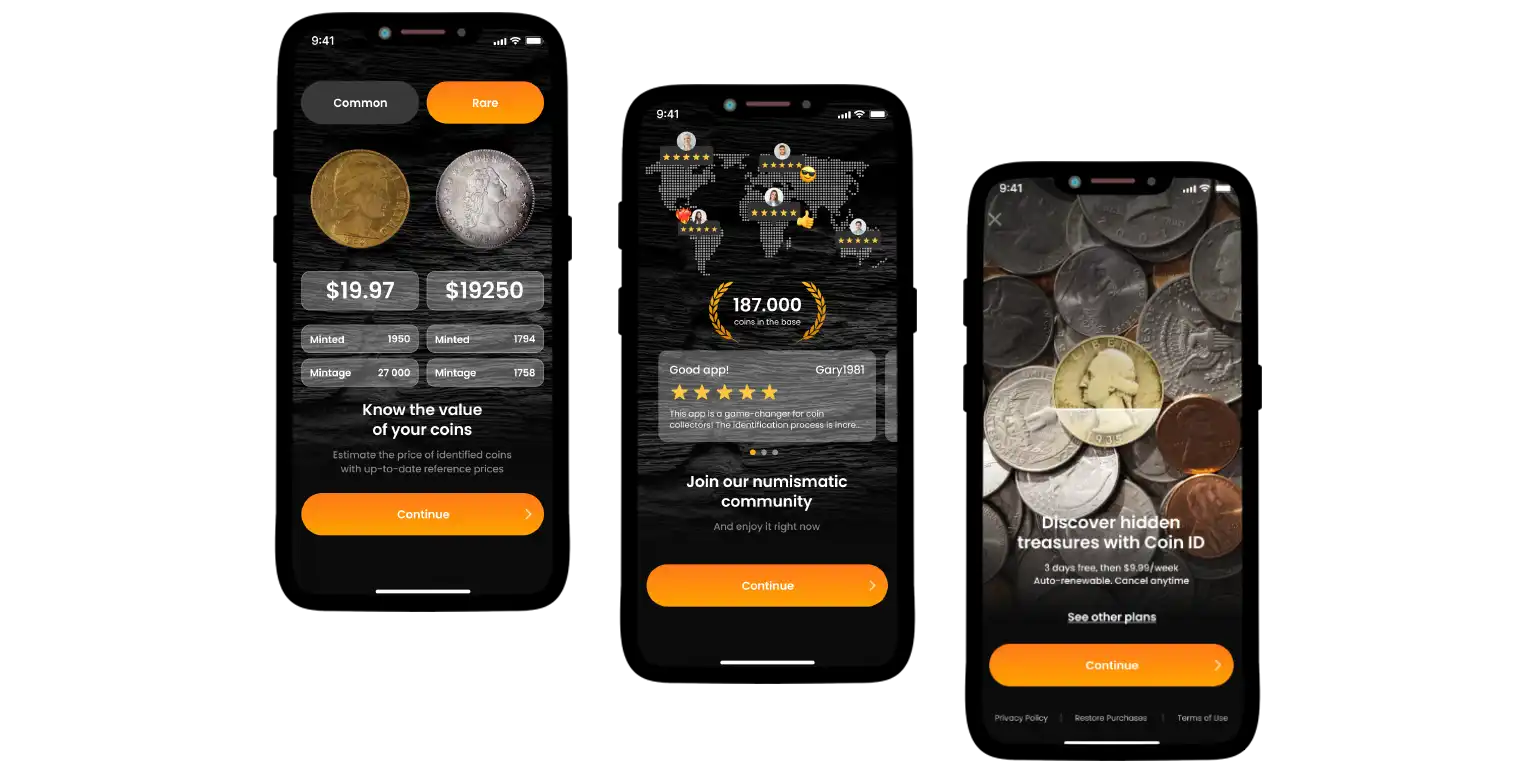 A screen with the Coin ID Scanner features